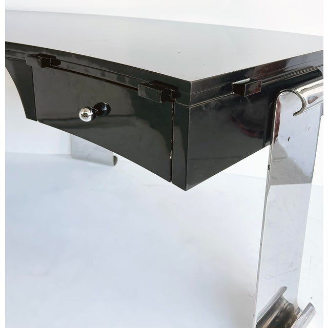 1980s Art Deco Style Lacquer, Stainless Steel Desk, Eugene Printz Style For Sale - Image 12 of 17