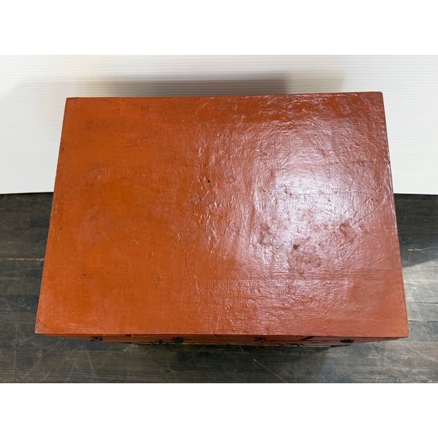 Wood Asian Influenced Orange Lacquered Drawer Chest, Vintage For Sale - Image 7 of 12