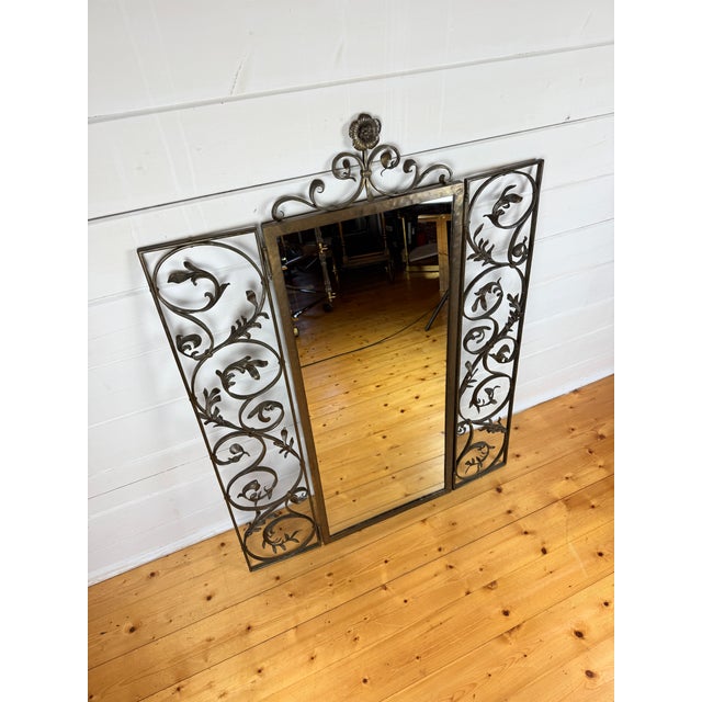 Antique Brass Wall Mirror with Ornate Hinged Doors, 1950s For Sale - Image 3 of 11