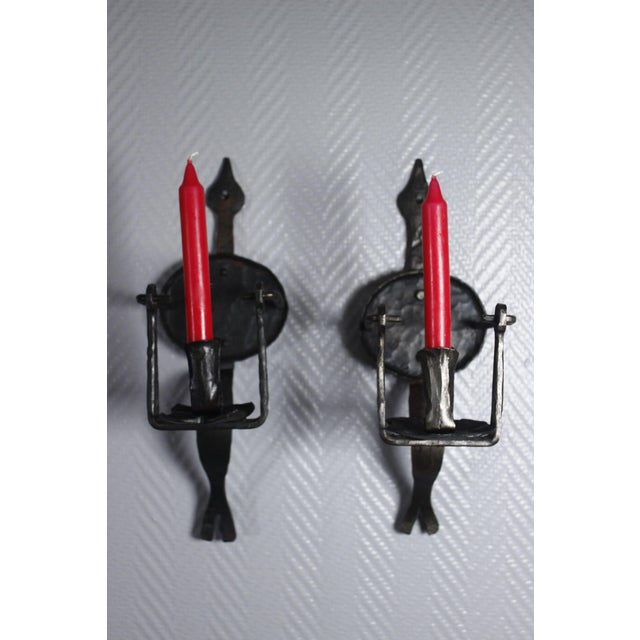 French Castle Wrought Iron Candle Sconces, Set of 2 For Sale - Image 3 of 11