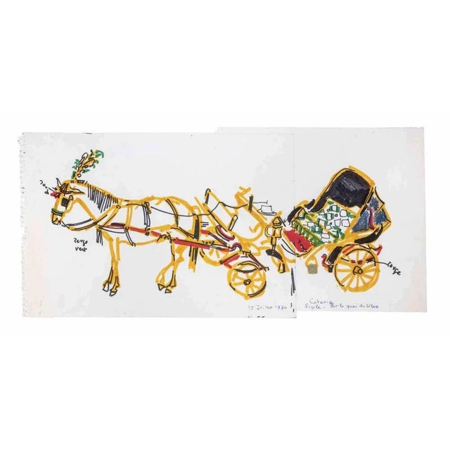 Sicilian Cart is a Watercolour and Pastel Drawing realized by Reynold Arnould (Le Havre 1919 - Parigi 1980). Good...