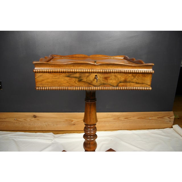 Brown Victorian Rosewood Teapoy on Turned Pedestal Base, England, 1850s For Sale - Image 8 of 15