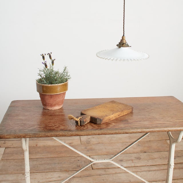 Antique French Iron Garden Bistro Table Wooden Top A charming original French cafe bistro table with a pine wooden top and...