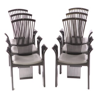 Vintage Postmodern Attributed "Pietro Constantini" for Ello Furniture Set of 6 Dining-Arm Chairs For Sale