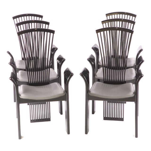 Vintage Postmodern Attributed "Pietro Constantini" for Ello Furniture Set of 6 Dining-Arm Chairs For Sale