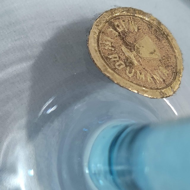 Mid-Century Modern Romanian Vintage Bohemian Blue & 22 Carat Gold Glass Decanter & 6 Piece Set For Sale - Image 9 of 9