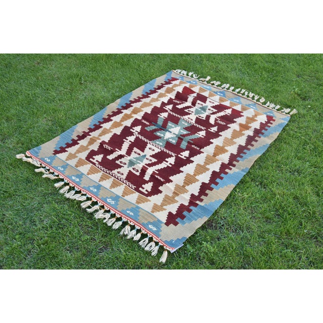Farmhouse 1980s Farmhouse Blue Hand Knotted Oushak Kilim For Sale - Image 3 of 8