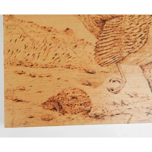 Mid 20th Century Vintage Pyrograph Roadrunner Drawing For Sale - Image 5 of 7