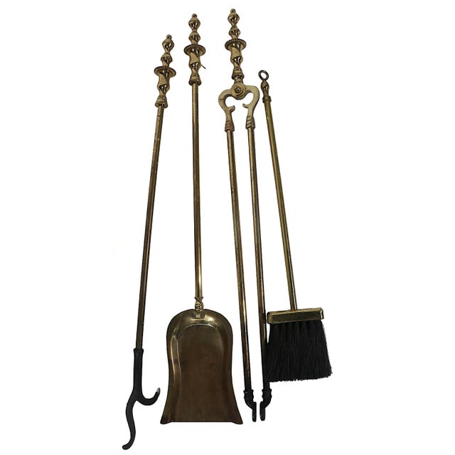 5pc Cast Brass Decorative French Style Fireplace Tool Set For Sale In New York - Image 6 of 9