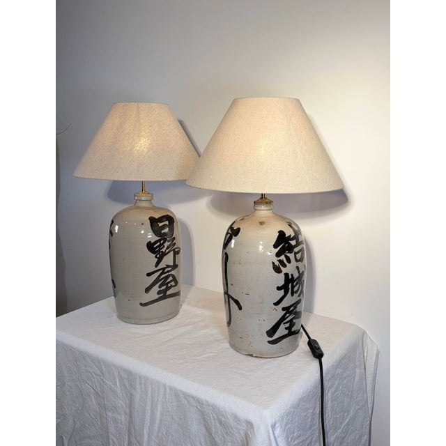 Japanese Sake Jar Lamps in Glazed Stoneware, 1920s, Set of 2 For Sale - Image 14 of 15