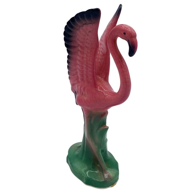 Mid 20th Century Ceramic Mid Flight Pink Flamingo Tabletop Statue Set by Leftons For Sale - Image 11 of 16