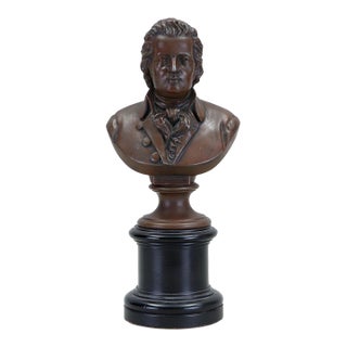 Classical 19th-Century French Patinated Bronze Bust of Wolfgang Amadeus Mozart For Sale