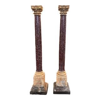 Pair of Porphyry and Yellow Marble Columns, 19th Century For Sale