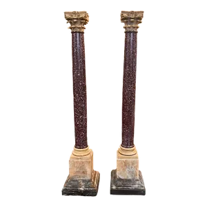 Pair of Porphyry and Yellow Marble Columns, 19th Century