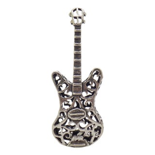 Vintage Italian Handmade Genuine Silver Electric Guitar Miniature Figurine, 1980s For Sale