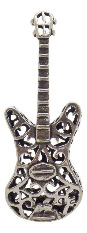 Vintage Italian Handmade Genuine Silver Electric Guitar Miniature Figurine, 1980s