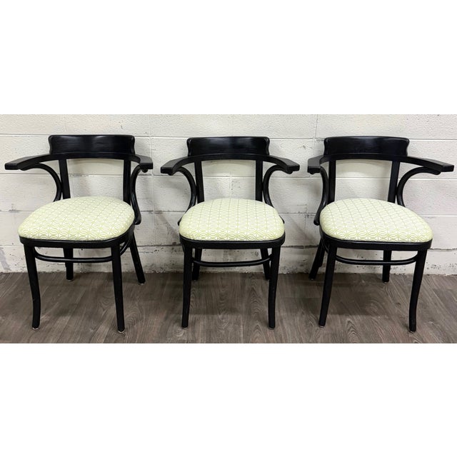 Traditional Vintage Bentwood Geometric Upholstered Arm Chairs - Set of 3 For Sale - Image 3 of 11