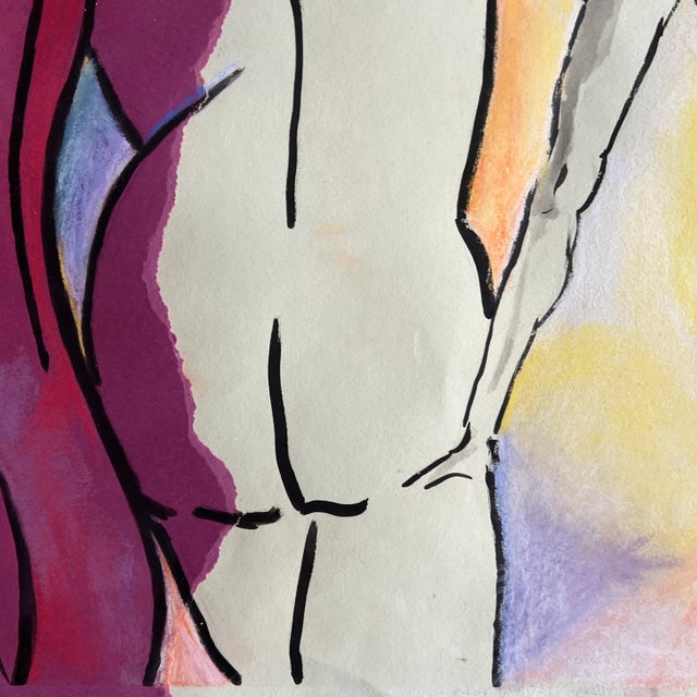 Pink Contemporary American Abstract Nude Watercolour and Pastel Painting on Paper by Susan Berris For Sale - Image 8 of 12