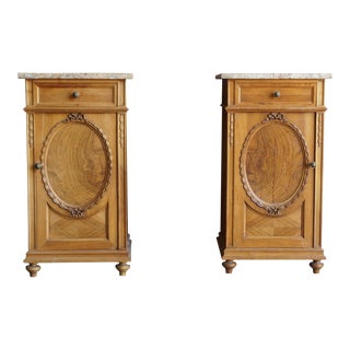 Early 20th Century Antique French Marble Top Nightstands - a Pair For Sale