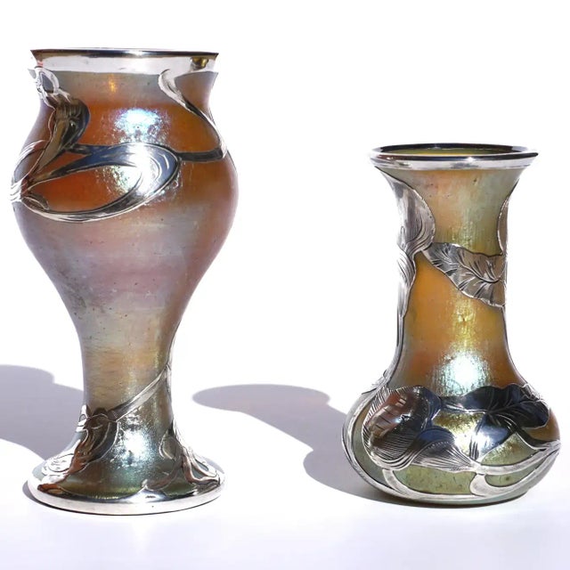 Early 20th Century Loetz Silver Overlay Art Nouveau Vases - Set of 2 For Sale - Image 4 of 7