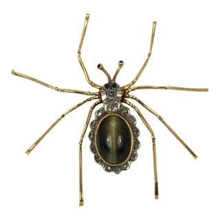 1930s Cat’s Eye Chrysoberyl Spider Brooch For Sale