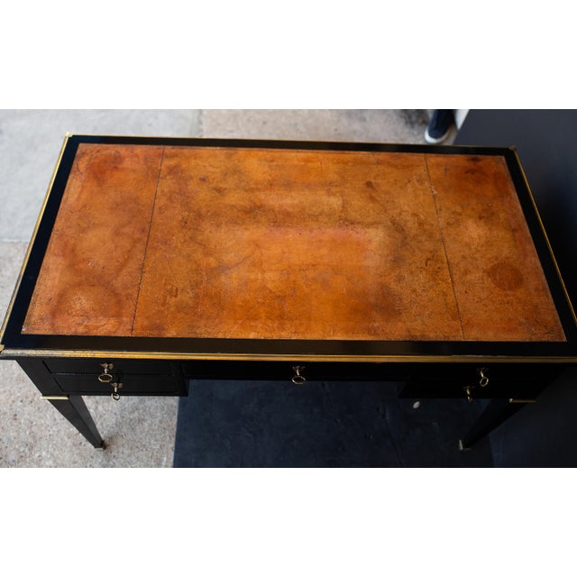 French Louis XVI Ebonized Writing Table or Desk With Embossed Leather Top For Sale - Image 12 of 13