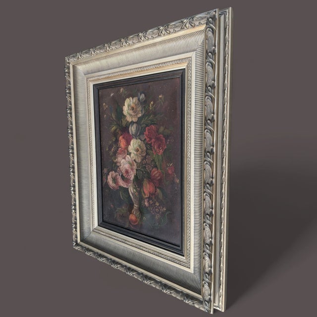 Antique Still Life Dark Academia Botanical Oil Painting Signed For Sale - Image 12 of 14