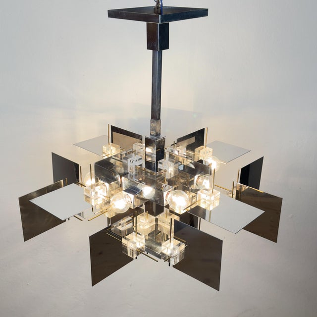 Vintage Metal Chandelier by Gaetano Sciolari, Italy, 1950s For Sale - Image 18 of 18