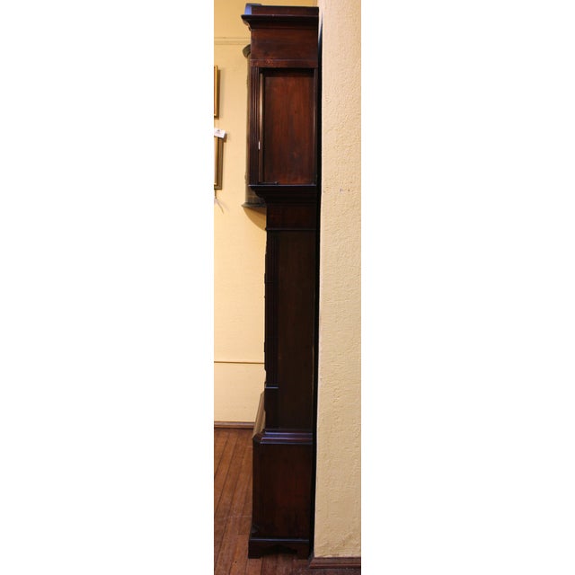 Circa 1830 Georgian tall case clock. Gothic waist panel & boldly reeded square pilasters, partially stopped by ebony line...