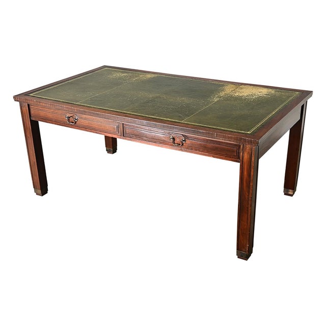 Art Nouveau 19th Century French Art Nouveau Mahogany & Leather Partners Desk For Sale - Image 3 of 11