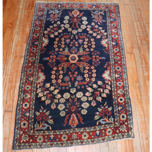 Early 20th Century Antique Navy Blue Persian Sarouk Rug For Sale - Image 5 of 9