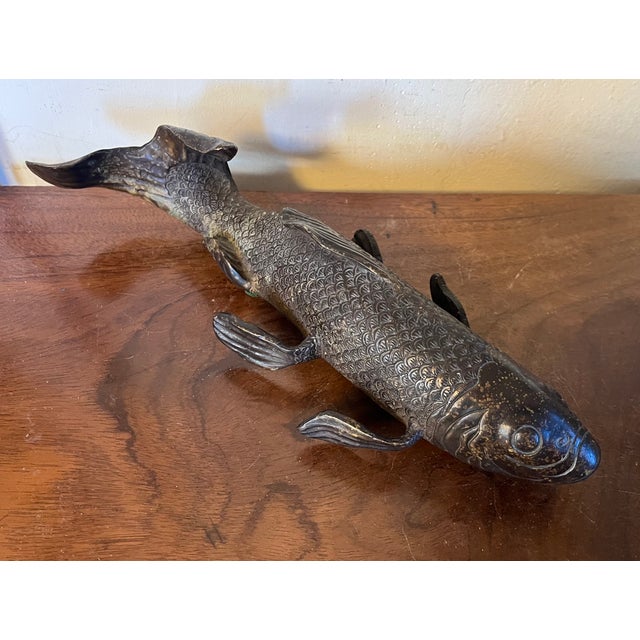 19th Century Antique 19th Century Japanese Meiji Bronze Fish Okimono Sculpture of a Carp or Koi For Sale - Image 5 of 12