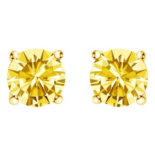 14K Yellow Gold 2.0 Cttw Lab Grown Yellow Diamond Solitaire Stud Earrings (Yellow Color, VS2-SI1 Clarity) For Sale