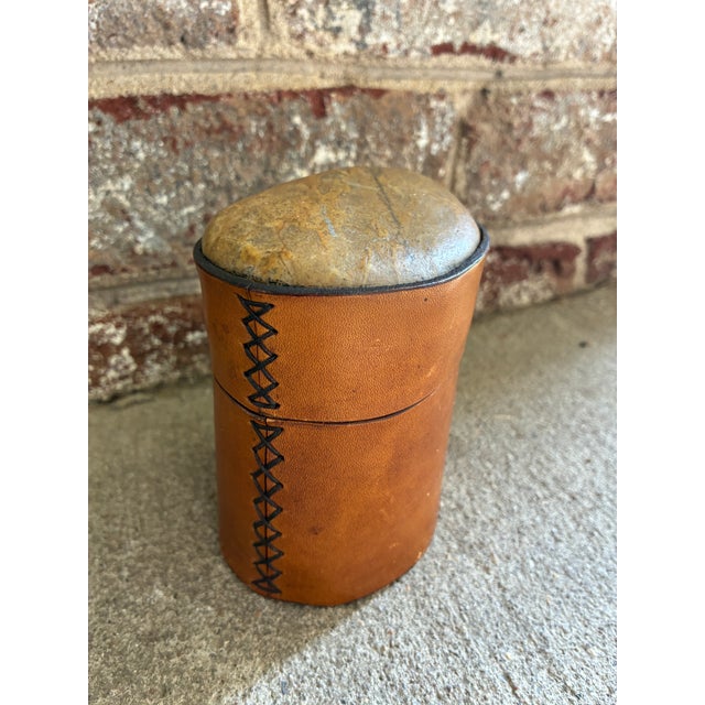 Mid 20th Century Vintage Leather Box With Stone Top For Sale - Image 5 of 12