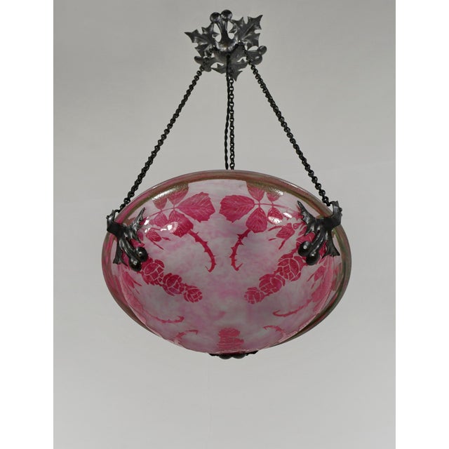 French Art Deco Pendant Light by Le Verre Francais Schneider - 1925 Cameo Chandelier France For Sale - Image 17 of 17
