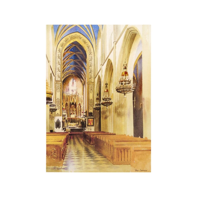This exquisite watercolour painting captures the awe-inspiring interior of a gothic-style dominicain church in cracow. The...