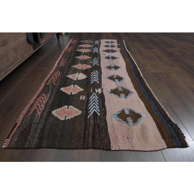 1970s 1970s Vintage Turkish Oushak Handmade Wool Cotton Pink Kilim Runner Rug For Sale - Image 5 of 11