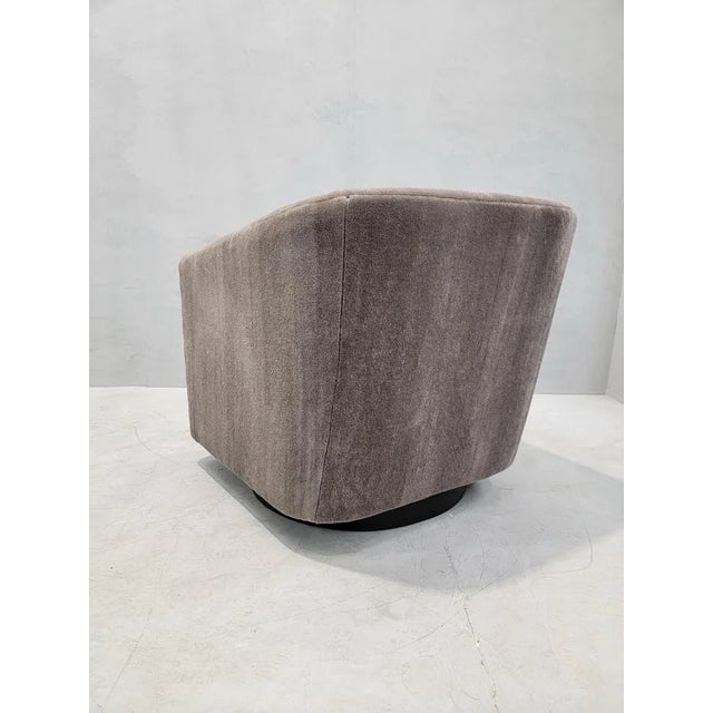 Mid-Century Modern Restoration Hardware Italian Shelter Arm Swivel Lounge Newly Reupholstered in Taupe Mohair For Sale - Image 3 of 9