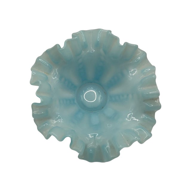 Mid-Century Modern Vintage Blue Opalescent Glass Ruffled Bowl by Fenton For Sale - Image 3 of 12