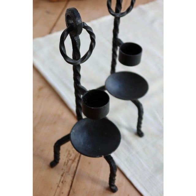 Vintage Black Metal Candlesticks in Twisted Wrought Iron, 1960s, Set of 2 For Sale - Image 4 of 7