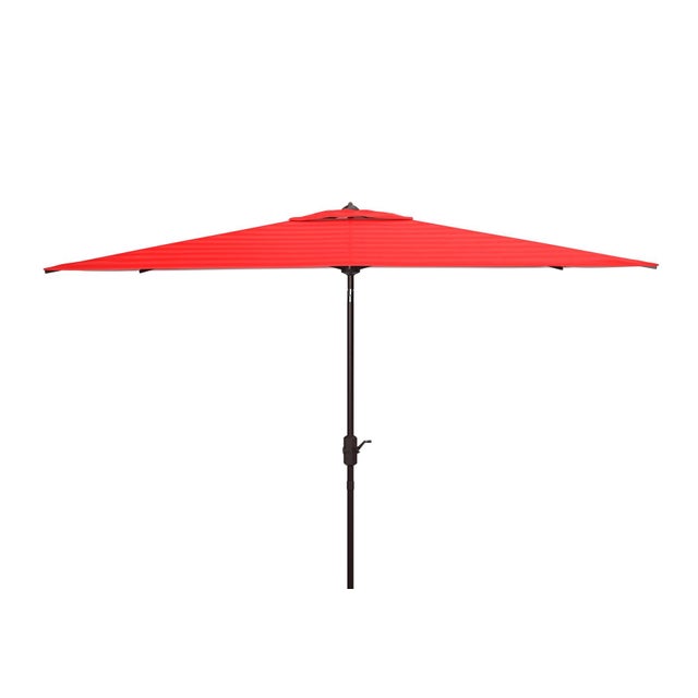 Traditional Athens 6.5X10Ft Rectangle Crank Umbrella, Red With White Understripe For Sale - Image 3 of 6