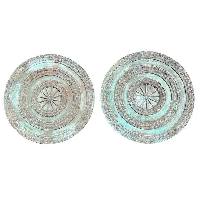 Traditional Early 20th Century Matched Pair of Laotian Bronze Rain Drums For Sale - Image 3 of 5