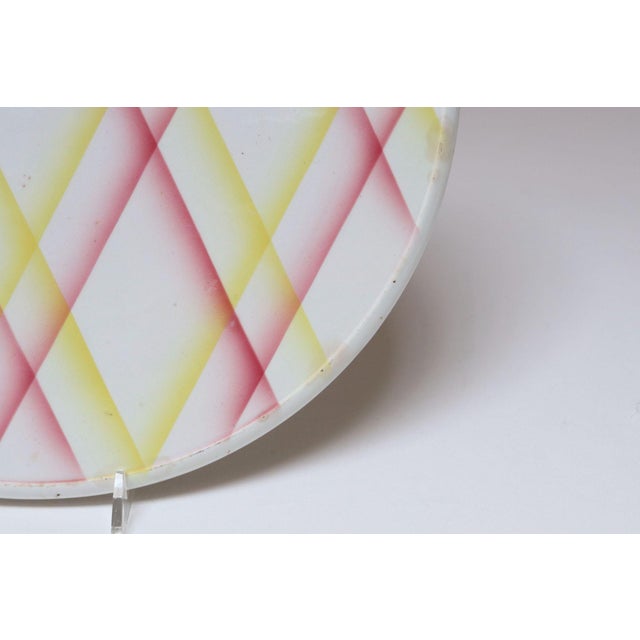 Vintage German Ceramic Cake or Pie Plate / Round Trivet With Diamond Argyle / Lattice Pattern For Sale - Image 9 of 18