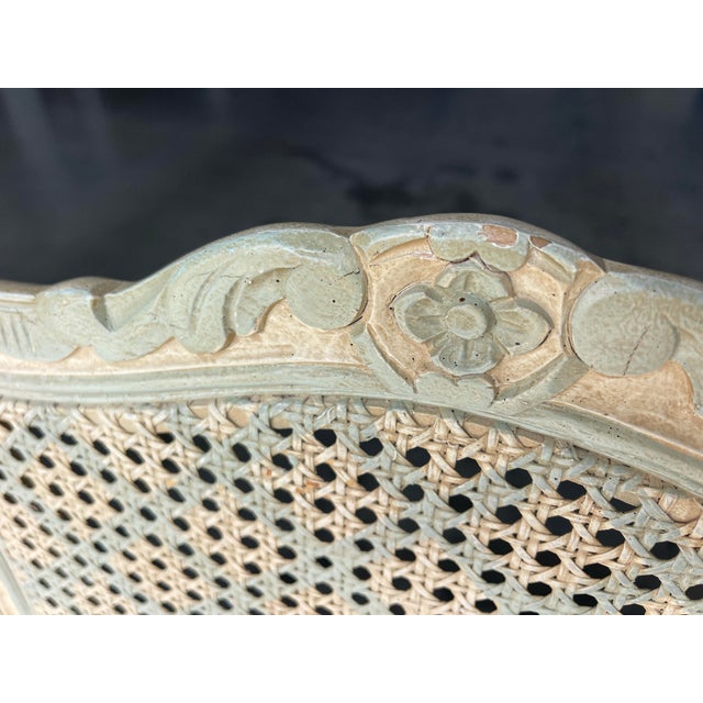 French Louis XV Style Painted Cane Back Dining Chairs With Carved Frames & Cabriole Legs – Set of 6 For Sale - Image 10 of 18