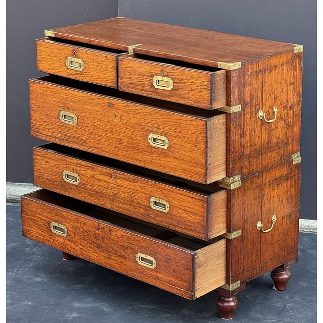 British Military Officer's Campaign Chest or Dresser of Brass-Bound Teak For Sale In Austin - Image 6 of 11
