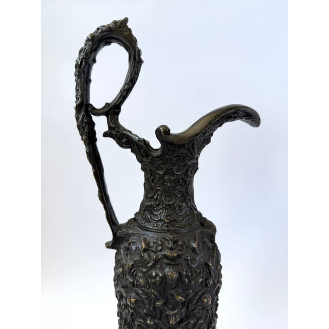 Late 20th Century Renaissance Revival Bronze Ewer With Bacchanalian Relief For Sale - Image 5 of 9