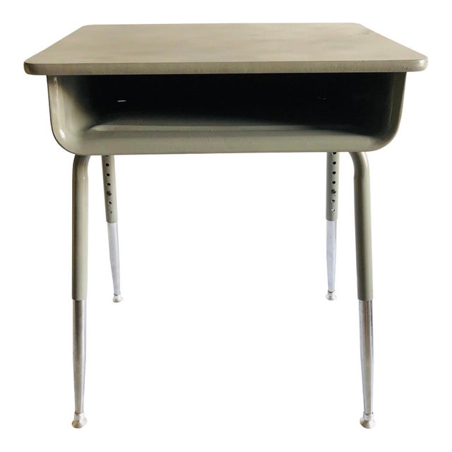 School Desk Vintage Metal W/Adjustable Height/ Silver & Gray Chairish