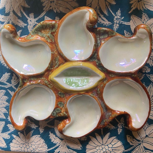 Vintage French Majolica Oyster Plates from Vallauris, 1950s, Set of 4 For Sale - Image 9 of 10