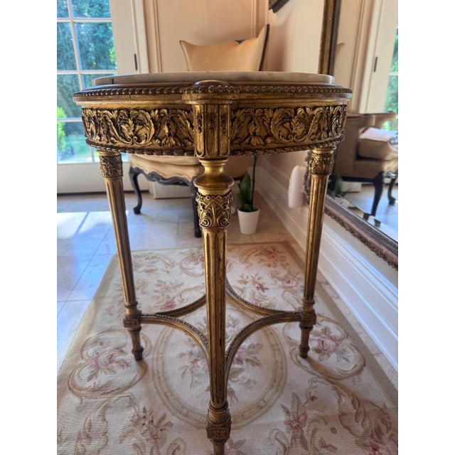 Wood French Louis XVI Style Giltwood Oval Gueridon With Onyx Marble Top, Late 19th Century For Sale - Image 7 of 7