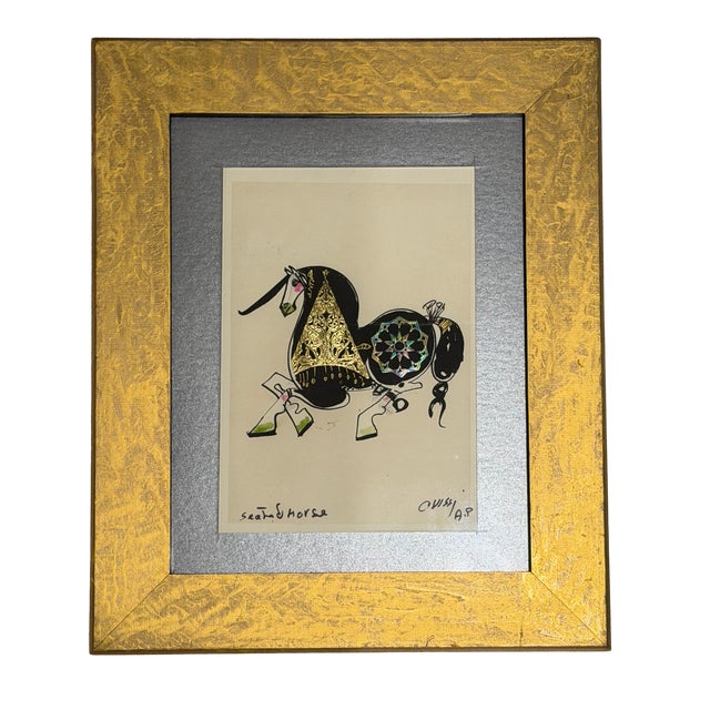 Late 20th Century Nasser Ovissi - Sea Horse, Artist’s Proof, Mixed Media on Paper For Sale